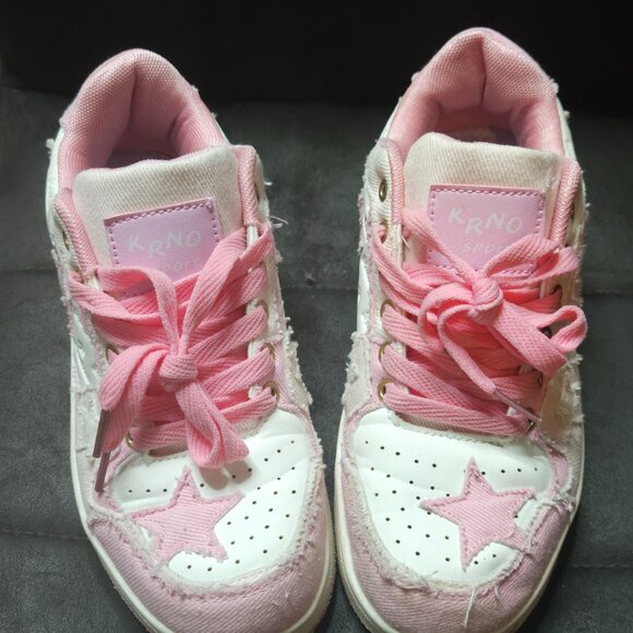 KRNO Sport Pink Star Sneakers | Distressed Fabric | Women’s Size 6.5 - Picture 4 of 4